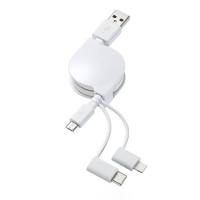 あすつく 代引不可 巻取り式 USB 3in1 ケーブル 0.8m Lightning USB2.0 Type-C microUSB サンワサプライ KB-IPLTM08KW | スマホカバー専門店 ドレスマ