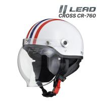 LEAD CROSS CR-760 ホワイト/レッド,ブルー フリー(57〜60cm未満) ハーフヘルメット 開閉式バブルシールド付き バイク用 クロス リード工業 | ドライブマーケットYahoo!店