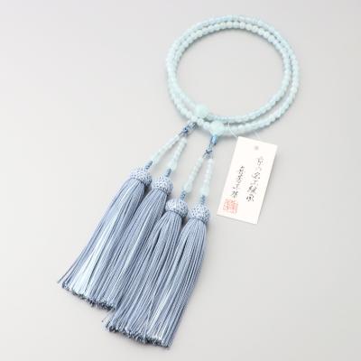 限定品】数珠 女性用 二連 アクアマリン5mm 共 正絹蛍房 アサギに