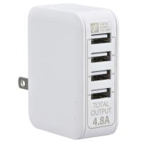 オーム電機 MAV-AU48-W ACアダプター USB電源タップ 4ポート ホワイト [品番]01-3745 MAVAU48W | いーでんネット ヤフー店