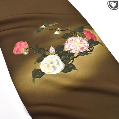 塩瀬名古屋帯（深い茶に花文）長379 正絹美品　薄手で柔らか 塩瀬名古屋帯（深い茶に花文）長379 正絹美品 薄手で柔らか 名古屋帯