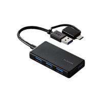 エレコム(ELECOM) U3H-CA4004BBK(ブラック) USB Type-C(TM) 変換アダプター付き USB3.0超薄型ハブ | イーベスト