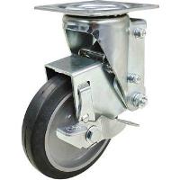 ユーエイキャスター SHSKY-S型キャスター 自在車プレート式（ストッパー付） 径125mm ゴム車輪（ナイロンホイル） SHSKY-S125NRBDS-30 1個 | ライフアンドグッツ