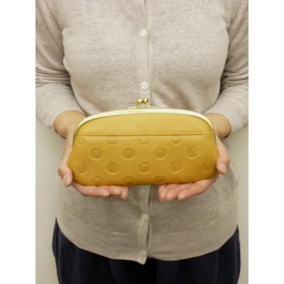 【新品未使用】サライ アンシグネ 牛革 ドット柄 がま口 長財布 黄色 新品未使用】サライ アンシグネ 牛革 ドット柄 がま口 長財布