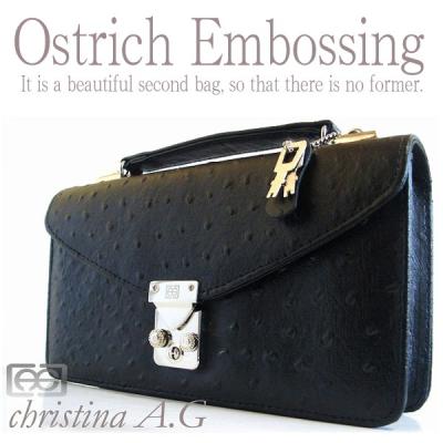 新古品オーストリッチOSTRICHメンズセカンドバッグ　モンソー型ブラック 新古品オーストリッチOSTRICHメンズセカンドバッグモンソー型ブラック