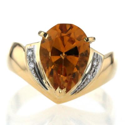 K18YG Pt900 コンビ リング シトリン ダイヤモンド 雫 ペアシェイプ
