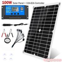 ソーラーパネル 100W デュアル 12V 5V USB コントローラ 防水 電池 ポリ 車 ヨット RV バッテリー 充電器 太陽光 with 10A-60A