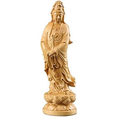 風水 仏像 ツゲの木彫り 観音 木製彫刻 〔サイズ：10/12/16/22/30cm