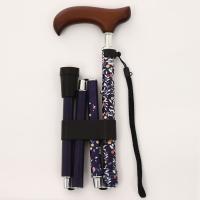 折りたたみ杖 女性用 夢ライフステッキ スリムネック折りたたみスリムタイプ(柄) リーフネイビー 全長73.5〜83.5cm 婦人用・高齢者 ウェルファン | となりの福祉くんYahoo!店