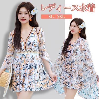 ワンピース水着 服みたいな 水着 半袖 スポーツ風 パッド付 レディース