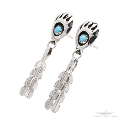 Indian Jewelry FUNNY公式ストア ナバホ族 ベアパウ フェザー ピアス
