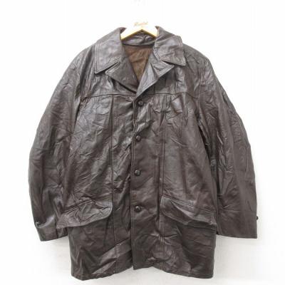 L/古着 長袖 レザー ジャケット メンズ 80s こげ茶 ブラウン 内側ボア  