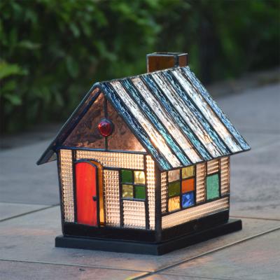 ステンドグラス 家型 ハウス ライト インテリア 飾り ステンドグラスのホームハウスの可愛いランプ スタンドライト