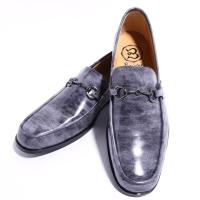 BajoLugo ビット ローファー ムラ染 レザー グレー ブラックニッケル