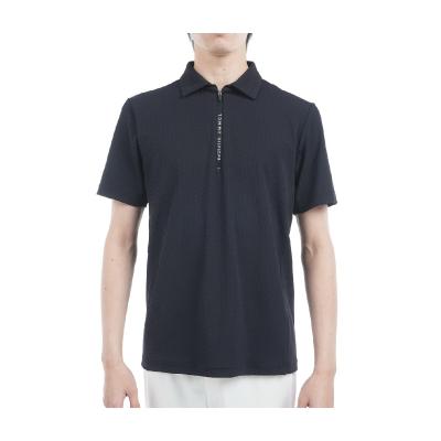 新品 トミーヒルフィガー L 刺繍ロゴ ストレッチ ポロシャツ 黒 ゴルフにも トミーヒルフィガー L 刺繍ロゴ ストレッチ ポロシャツ 紺