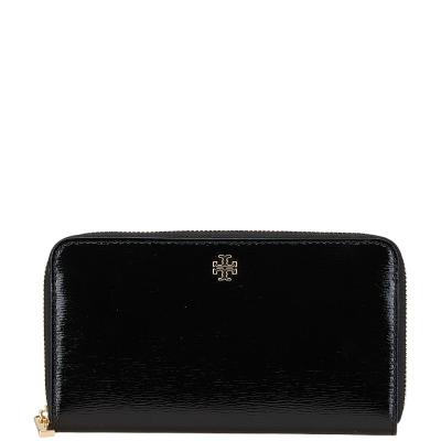 Tory Burch エナメルレザー 長財布 黒 ショルダーストラップ付き Tory Burch エナメルレザー 長財布 黒 ショルダーストラップ付き
