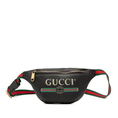 グッチ ロゴプリント シェリーライン ボディバッグ ウエストバッグ 527792 ブラック レザー レディース GUCCI 【中古】 GUCCI（グッチ） ロゴプリント シェリーライン ボディバッグ ウエスト