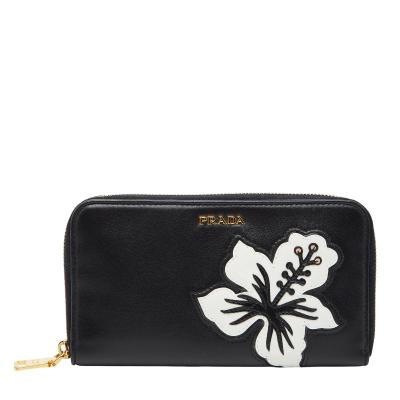 まほ✩PRADA／フラワーパッチ　長財布 PRADA プラダ ローズ サフィアーノ パッチ 長財布 1MH132 ブラック
