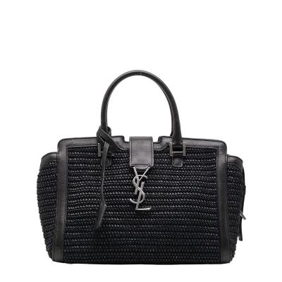 美品♥イヴ・サンローラン　ハンドバッグ　フォーマル　レザー　YSLステッチ　黒 未使用品 箱付] イヴサンローラン(YSL)レザー ハンドバッグ 黒