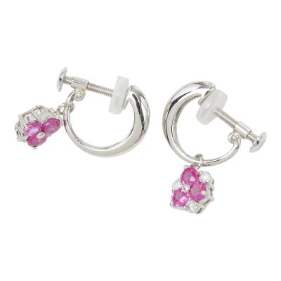 Pt900 プラチナ ルビー ダイヤ0.12ct フラワー 花 モチーフ イヤリング