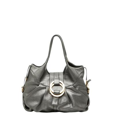 本物 ブルガリ BVLGARI チャンドラ ショルダーバッグ レザー メタリックグレー Chandra バッグ 中古 BVLGARI - 本物 ブルガリ BVLGARI チャンドラ ショルダーバッグ レザー