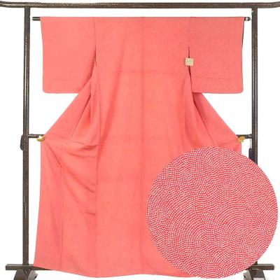 【美品】正絹　江戸小紋 トールサイズ　紋無　お袖長め朱色　リサイクル　管理ko4 美品】正絹 江戸小紋 トールサイズ 紋無 お袖長め朱色