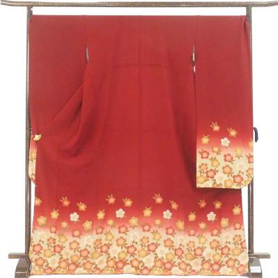 裄73センチ大きいサイズ□成人式やお祝着□正絹 振袖 着物◆赤色系◆ 正絹大人っぽい赤色の振袖セット