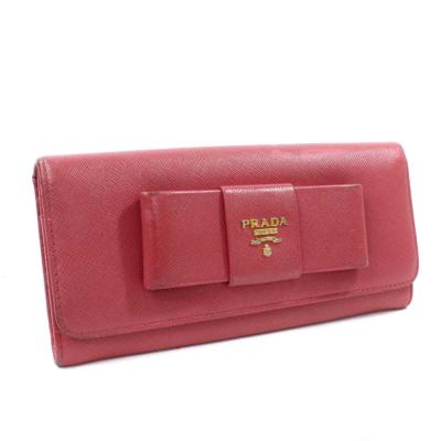 PRADA プラダ（サフィアーノ）レディース　レザー長財布　リボン　1M1132 PRADA/プラダ】 1M1132 長財布 サフィアーノレザー 黒/ピンク/白