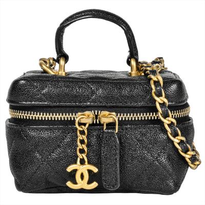 シャネル チェーンショルダーバッグ キャビアスキン ブラック×ゴールド