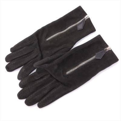 HERMES エルメス 手袋 黒 スエード HERMES / エルメス グローブ 手袋 レザー パンチング レディース