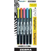Zebrite Double-Ended Highlighter Set - 3 Pack (Yellow, Pink, Green), No Bleed-Through Ink