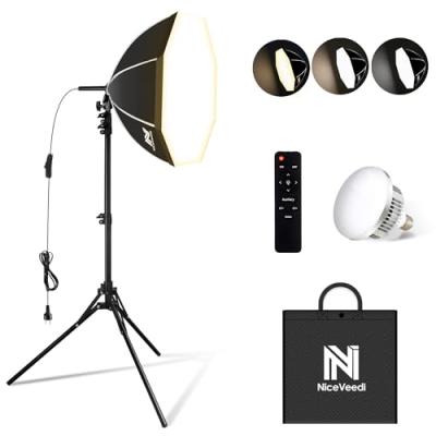 NiceVeedi 50cm八角形ソフトボックス 85W LED電球撮影用ライト 遠隔