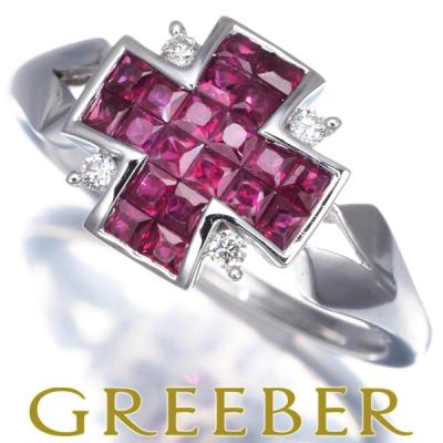 ルビー リング ダイヤモンド プラチナ ミステリーセッティング ダイヤ 指輪 緑屋質屋】ピアジェ ミステリーセッティング ルビー・スクエアカット