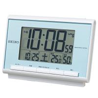 セイコー クロック 目覚まし時計 電波 デジタル カレンダー 温度 湿度 表示 薄青 パール SQ698L SEIKO | ジーエスショップ