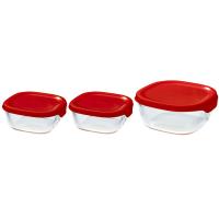 HARIO（ハリオ）耐熱ガラス製 保存容器（250ml×2個・600ml×1個） レッド 日本製 3個セット
