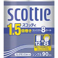 トイレットペーパー 8ロール入 再生紙配合 シングル 90m 花の香り スコッティ1.5倍巻きコンパクト 1パック（8ロール入） 日本製紙クレシア