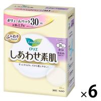 大容量 ナプキン 特に多い昼用 羽つき 25cm ロリエ しあわせ素肌 ボリュームパック 1セット（30枚×6個） 花王