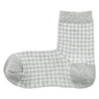 無印良品 レディース 婦人 足なり直角 履き口やわらか ギンガムチェック柄ショート丈靴下 口ゴムなし ２３〜２５ｃｍ グレー柄