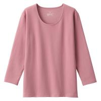 【レディース】無印良品 あったか綿 厚手 Uネック八分袖Tシャツ 婦人 M ピンク 良品計画