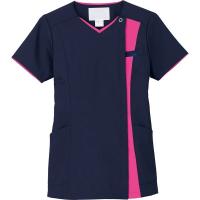 フォーク レディスジップスクラブ ダークネイビー×チェリーピンク M 7023SC-27 1枚　スクラブ
