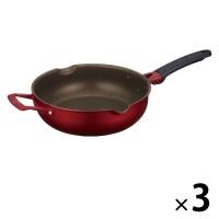 サーモス フライパン マルチパン 26cm IH対応 レッド KFJ-026W R 1セット（3個）