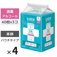 ウェットティッシュ 消毒アルコール（40枚×3コ入）スコッティ ウェットタオル 4パック 日本製紙クレシア