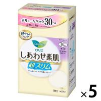 ナプキン 特に多い昼用 羽つき 25cm ロリエ しあわせ素肌 大容量 通気超スリム 1セット（30枚×5個） 花王