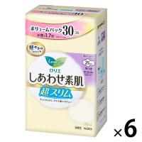 ナプキン 特に多い昼用 羽つき 25cm ロリエ しあわせ素肌 大容量 通気超スリム 1セット（30枚×6個） 花王