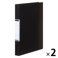 アスクル リングファイル PP製表紙 A4タテ 丸型2穴 背幅27mm クリアブラック 黒 ユーロスタイル 2冊  オリジナル