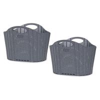 折りたためる ランドリーバスケット 洗濯カゴ ラタン グレー 2個セット 清水産業