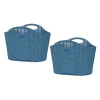 折りたためる ランドリーバスケット 洗濯カゴ ラタン ブルー 2個セット 清水産業