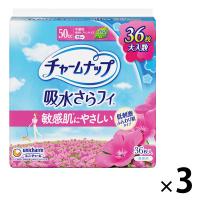 大容量 吸水ナプキン チャームナップ 吸水さらフィ ふんわり肌 中量用 50cc 無香料 羽なし 23cm 1セット（36枚入×3パック）