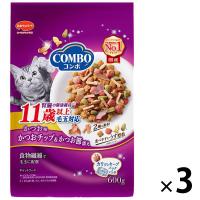 コンボ 11歳以上 毛玉対応 かつお味・かつおチップ・かつお節 国産 600g（120g×5袋）3袋 キャットフード 猫 ドライ