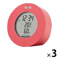 タニタ 温湿度計 時計 温度 湿度 デジタル 卓上 マグネット ピンク TT-585-PK 3個